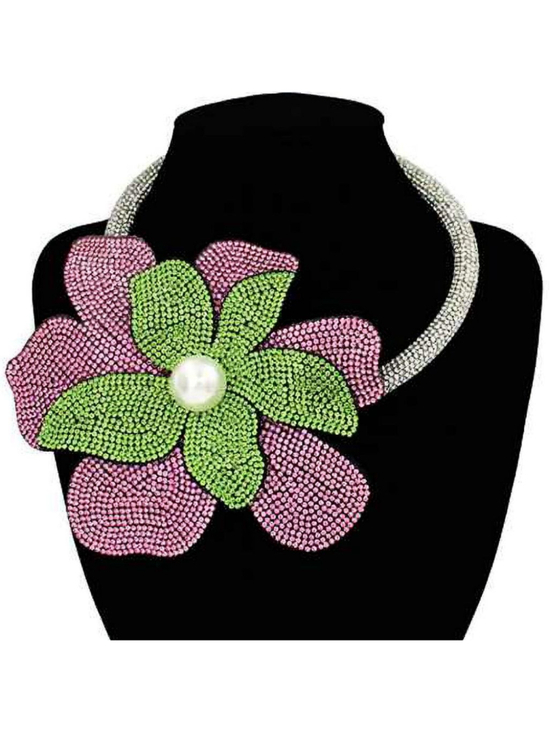 Unbranded Jewelry - Women's Unbranded Flower Statement Necklace One Size Pink Green